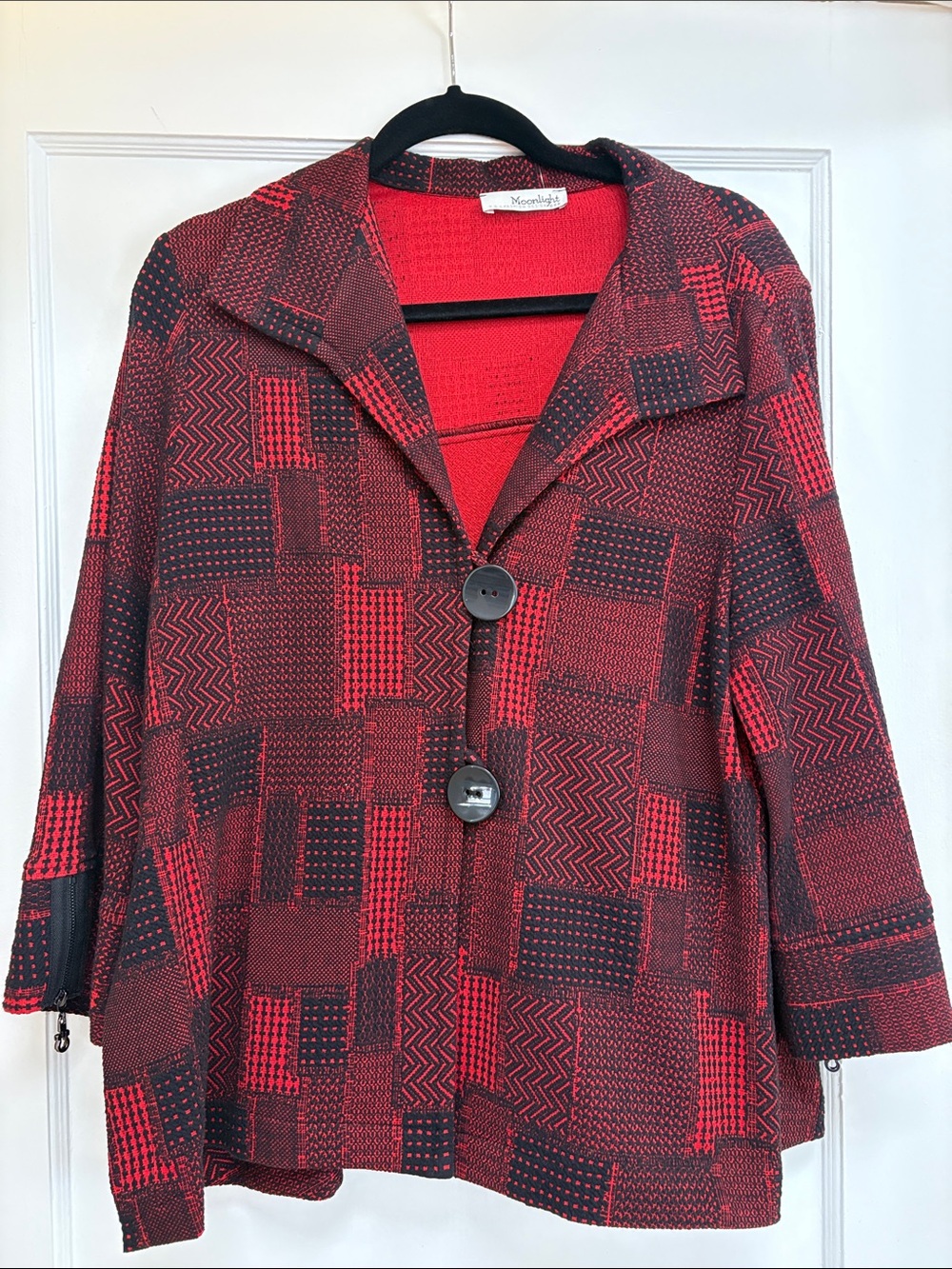Kasper Patchwork-Style Red & Black Blazer Jacket